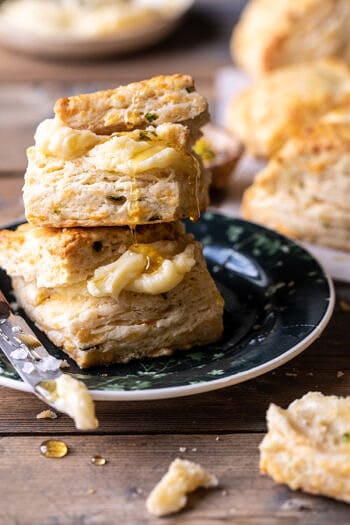Layered Jalapeño Cheddar Biscuits with Salted Honey Butter.