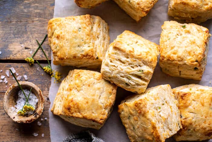 horizontal photo of Layered Jalapeño Cheddar Biscuits with Salted Honey Butter