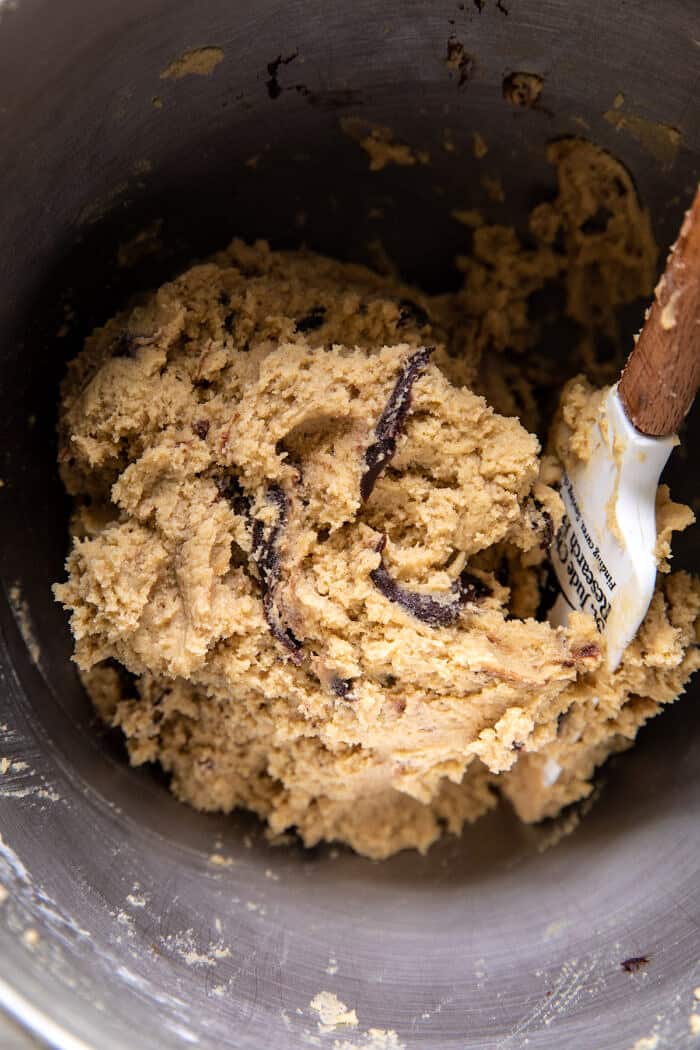 overhead prep photo of cookie dough in bowl 