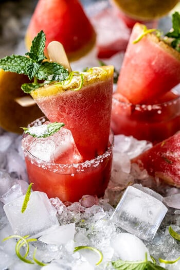Salted Spicy Watermelon Margarita Popsicles.