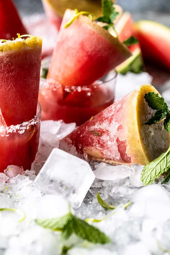 side angled photo of Salted Spicy Watermelon Margarita Popsicles