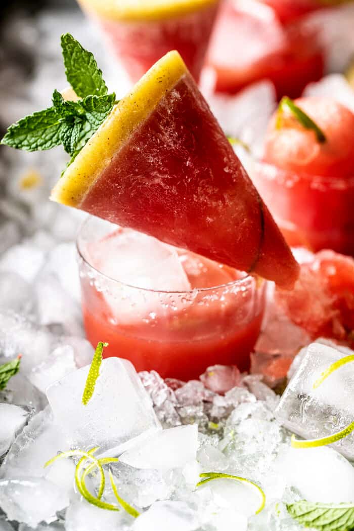 front photo of Salted Spicy Watermelon Margarita Popsicles