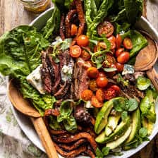Sweet Potato Fry Steak Salad with Blue Cheese Butter.