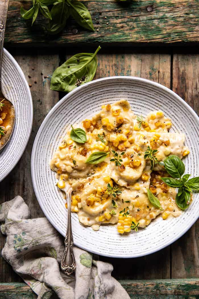 Browned Garlic Butter Creamed Corn Cheese Ravioli | halfbakedharvest.com