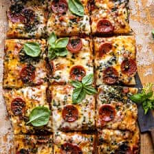 Easy Sheet Pan Tomato Herb Pizza.