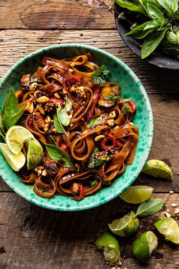Saucy Thai Summer Noodle Stir Fry with Sesame Peanuts.