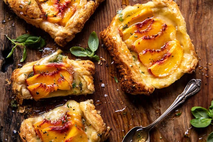 Peach Brie Pastry Tarts with Peppered Rosemary Honey | halfbakedharvest.com