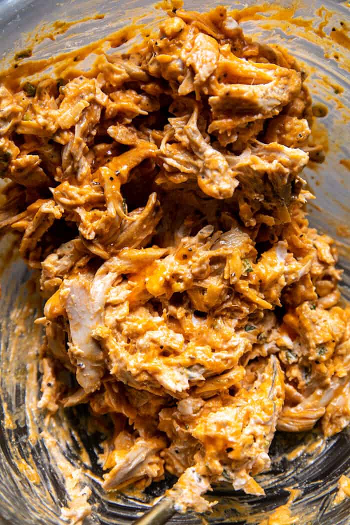 process photo of Buffalo Chicken in mixing bowl 