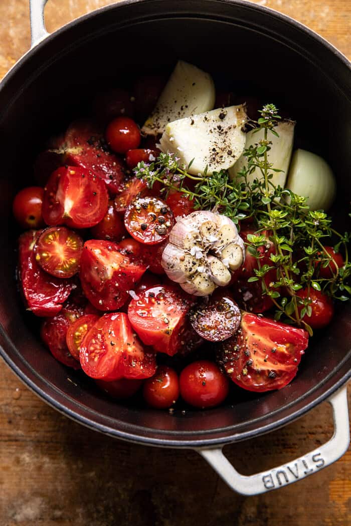 tomatoes in pot before cooking