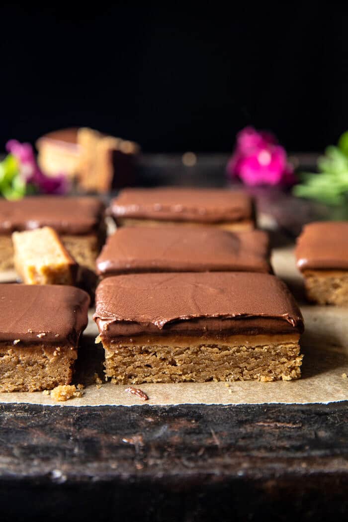 side angled photo of Lunchroom Chocolate Peanut Butter Bars 