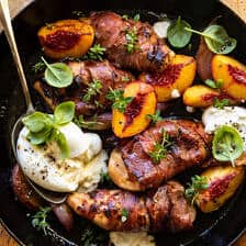Prosciutto Balsamic Peach Chicken with Burrata and Basil | halfbakedharvest.com