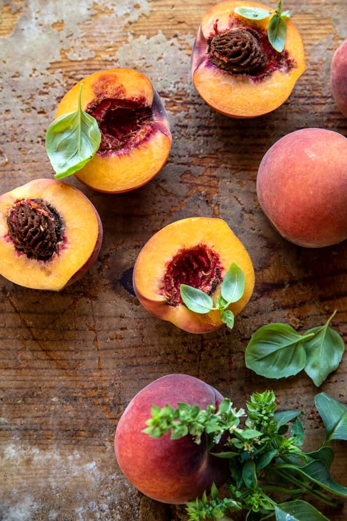 overhead photo of raw peaches 
