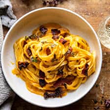 Butternut Squash Pasta Carbonara with Rosemary Bacon.
