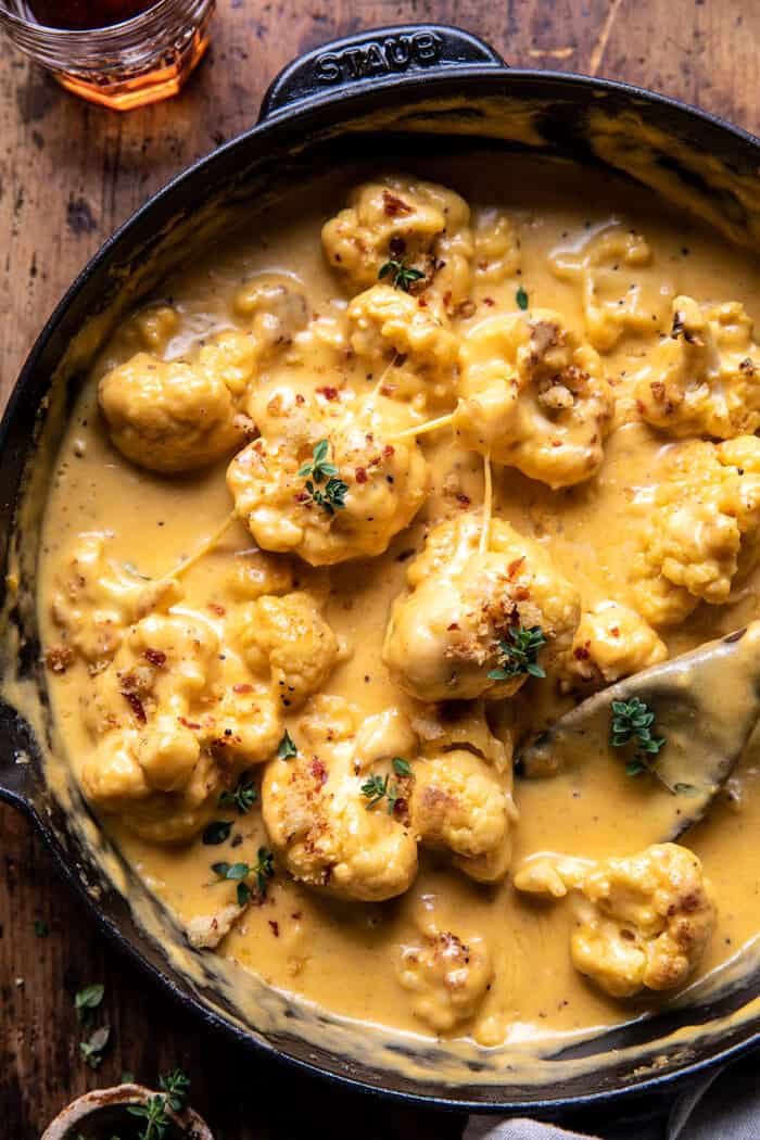 overhead close up photo of Cauliflower and Cheese with Spicy Breadcrumbs