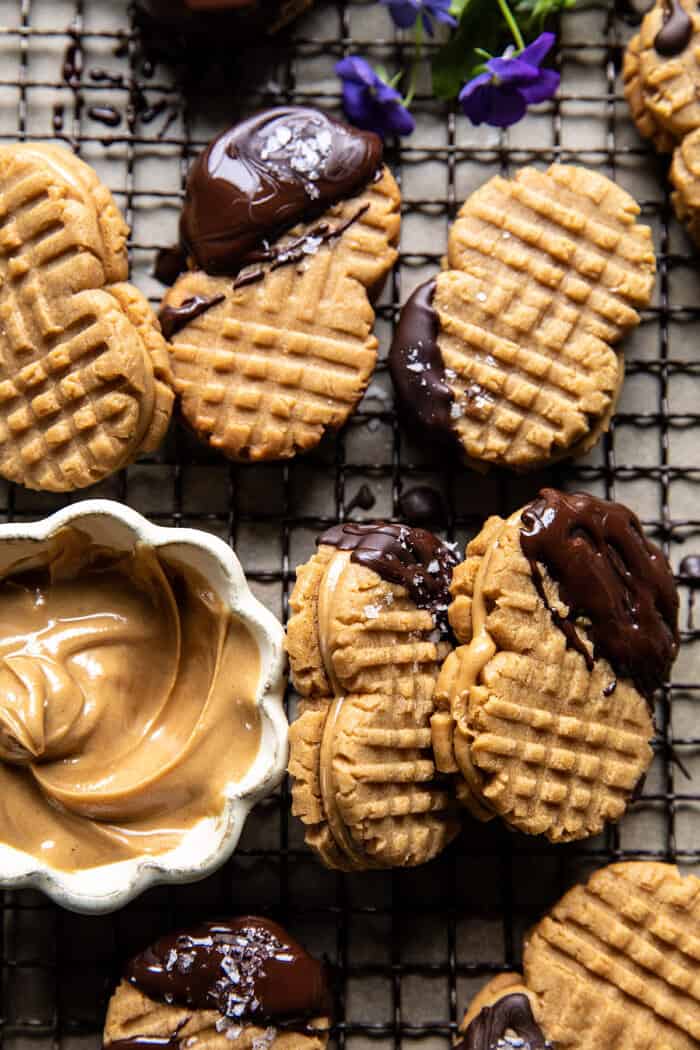 overhead close up photo of Healthier Homemade Nutter Butter Cookies