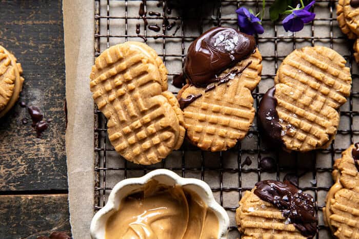 overhead horizontal photo of Healthier Homemade Nutter Butter Cookies | halfbakedharvest.com