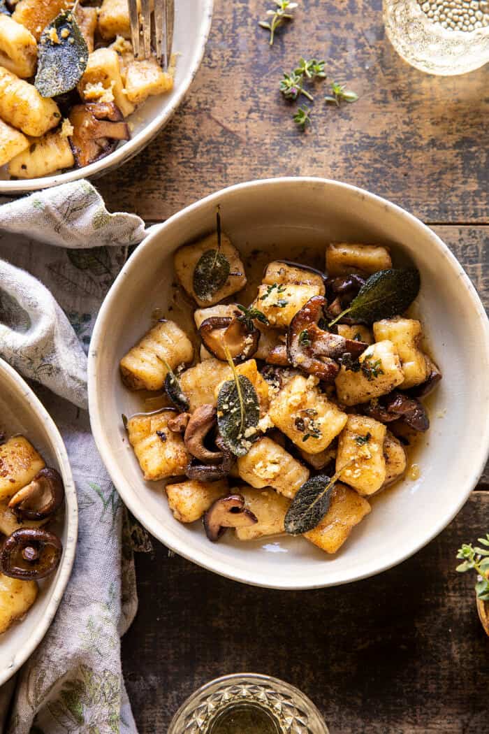 Ricotta Gnocchi with Herby Mushrooms and Sage Browned Butter | halfbakedharvest.com