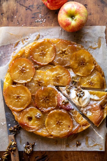 Salted Maple Apple Tarte Tatin with Cinnamon Pumpkin Seeds.