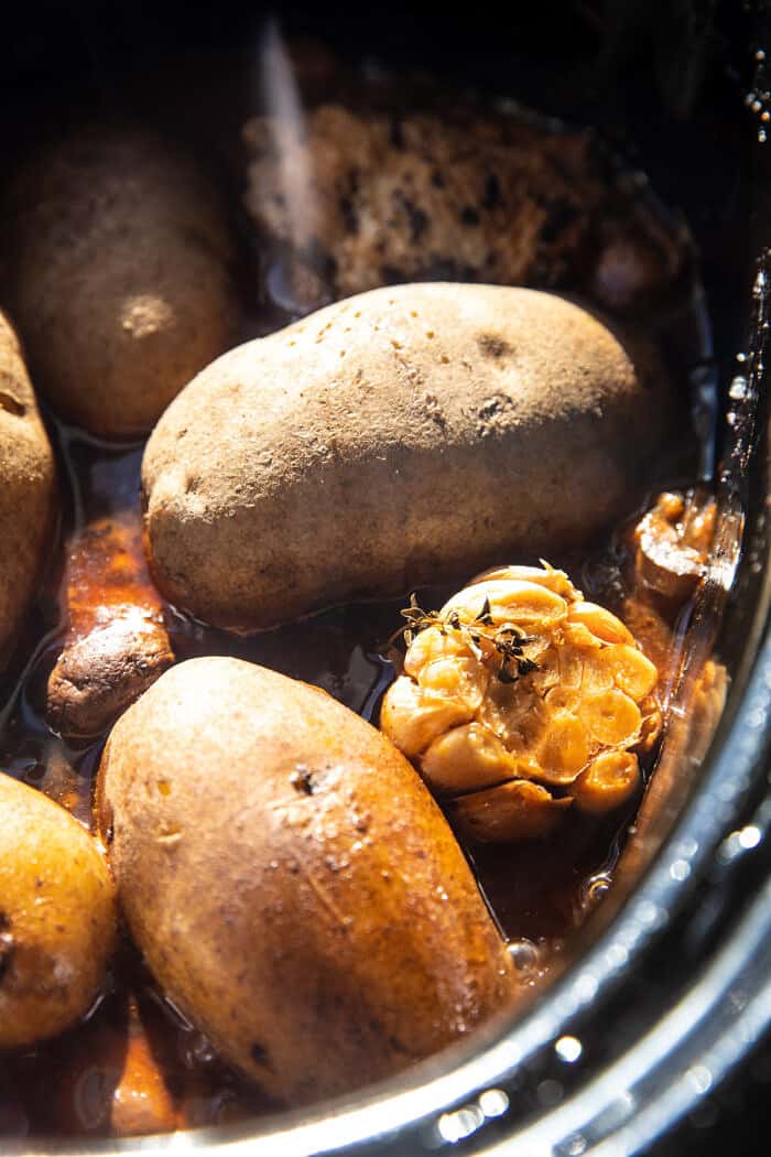 Slow Cooker Coq au Vin with Parmesan Mashed Potatoes | halfbakedharvest.com