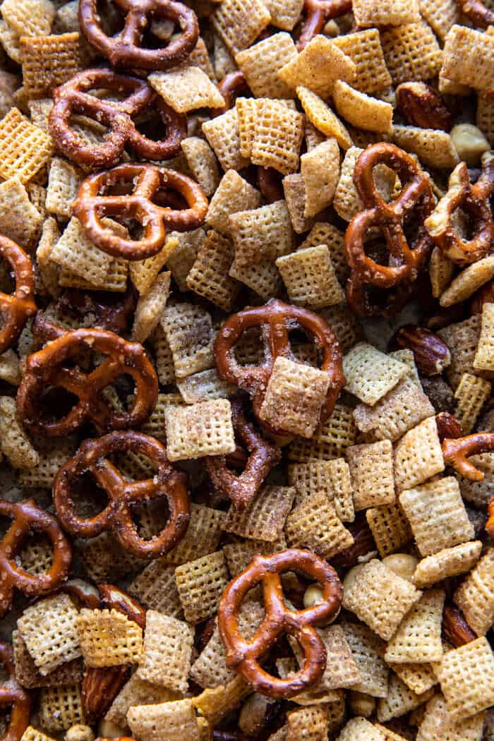 Snickerdoodle Chex Mix after baking