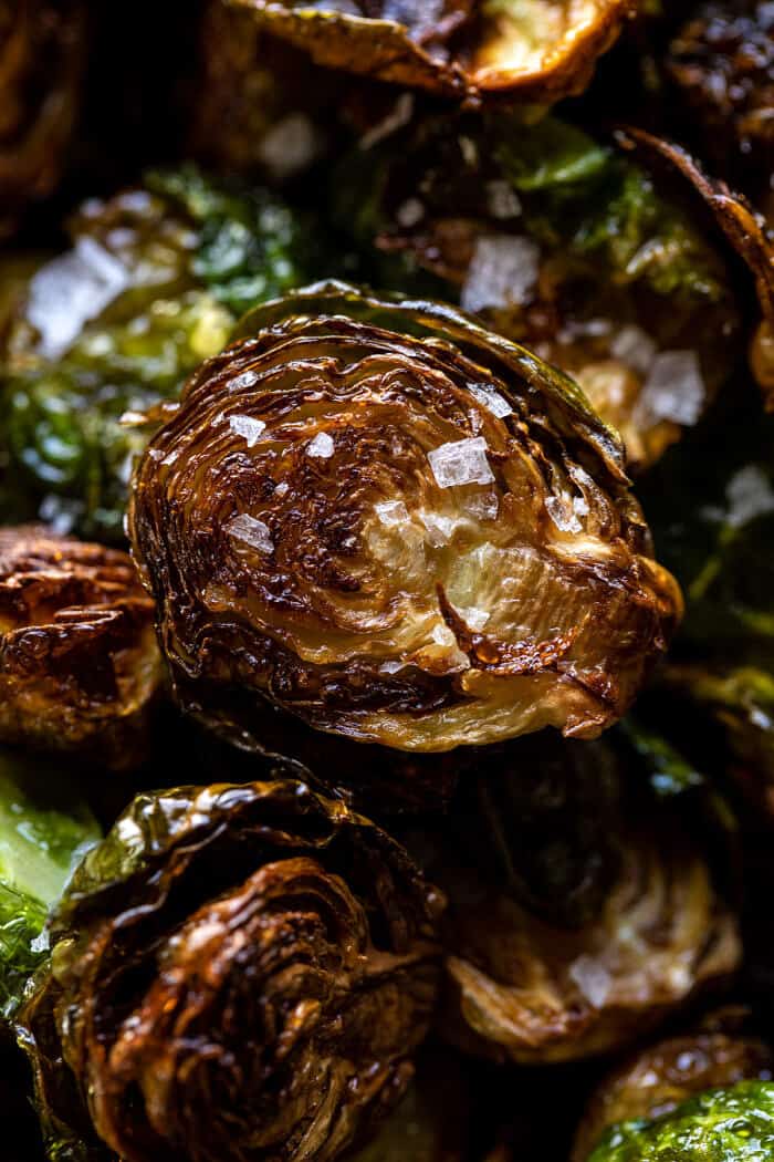 overhead close up photo of Fried Brussels Sprouts 