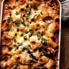 One Pan 4 Cheese Sun-Dried Tomato and Spinach Pasta Bake.