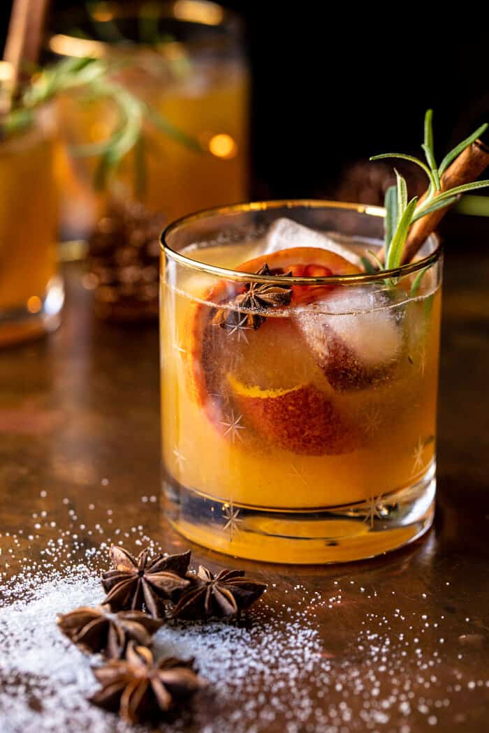 side angled photo of Spiced Honey Bourbon Old Fashioned 
