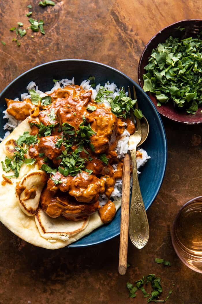 overhead photo of 30 Minute Spicy Indian Butter Chicken