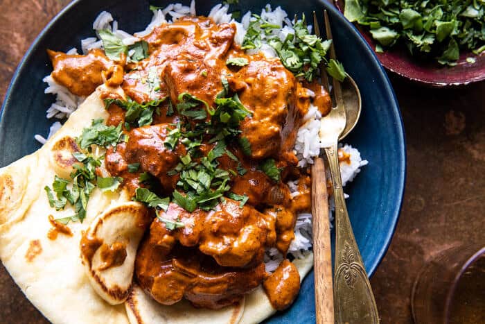 overhead horizontal photo of 30 Minute Spicy Indian Butter Chicken