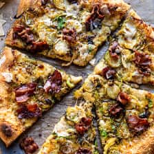 Shredded Brussels Sprout and Bacon Pizza | halfbakedharvest.com