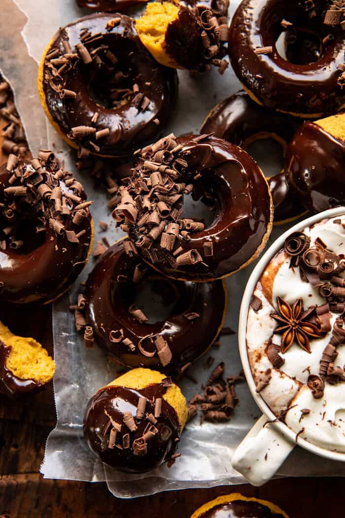overhead photo of Baked Hot Chocolate Doughnuts 