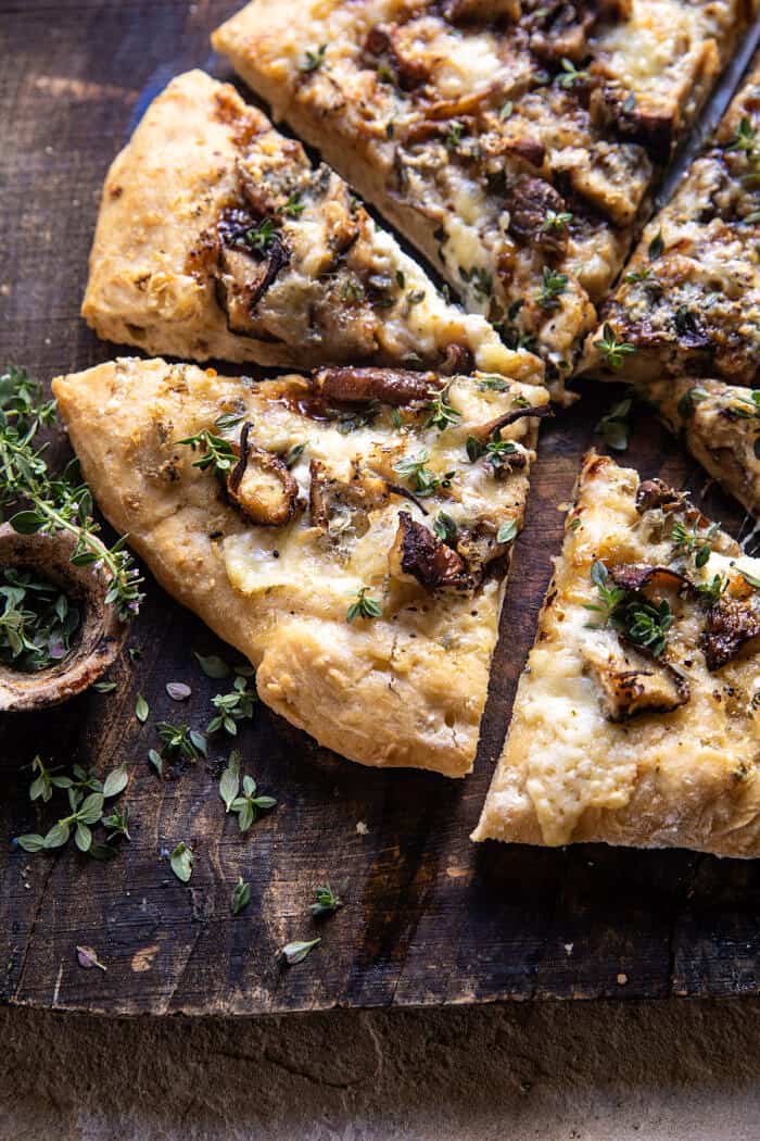 side angled close up photo of Balsamic Mushroom Fontina Pizza 