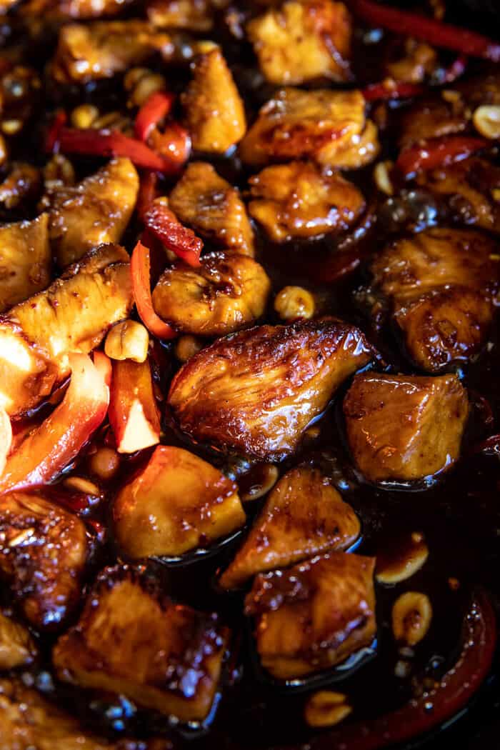 Healthier 25 Minute Kung Pao Chicken cooking in the skillet