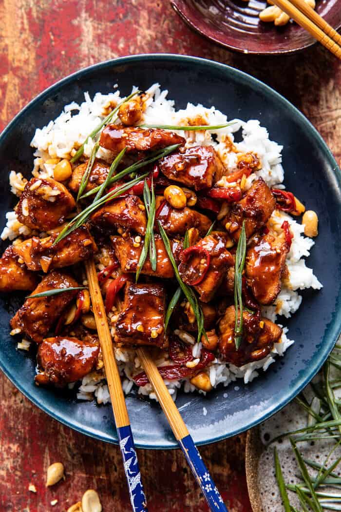overhead close up photo of Healthier 25 Minute Kung Pao Chicken