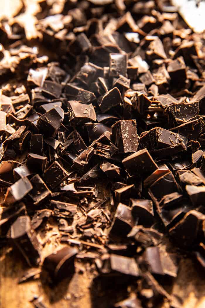 close up photo of chopped chocolate bar 