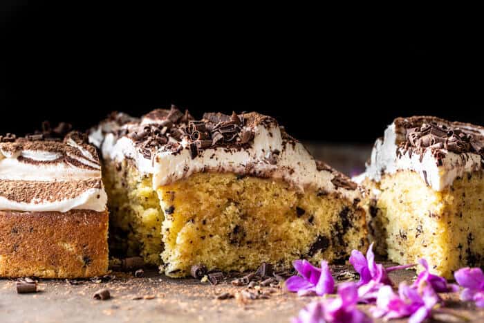 side angled photo of Vanilla Tiramisu Cake 