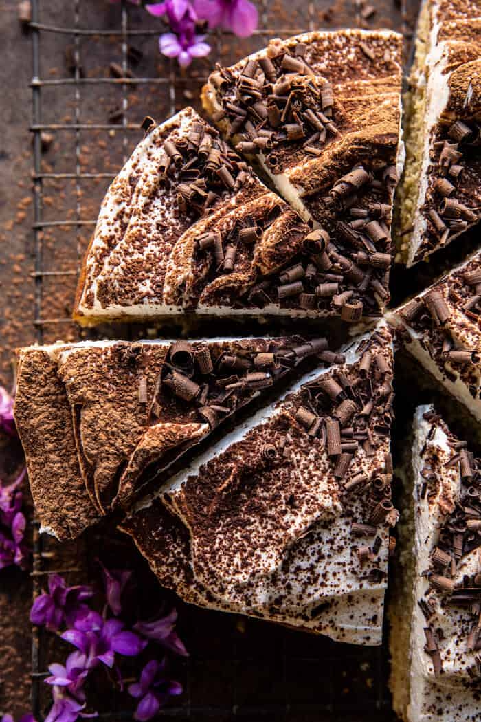overhead close up photo of Vanilla Tiramisu Cake