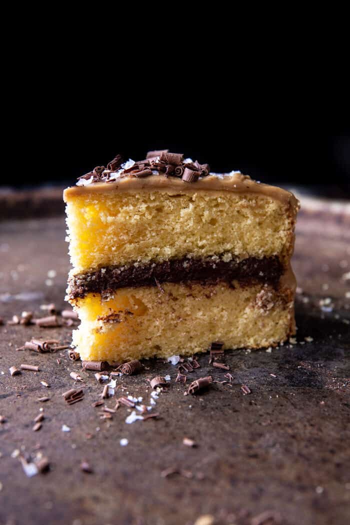 New! Old School style Caramel Butter Cake with Fudgy Chocolate Frosting. Every bite is sweet, salty, extra chocolatey, and truly delicious. Recipe: https://dev.halfbakedharvest.com/caramel-butter-cake/