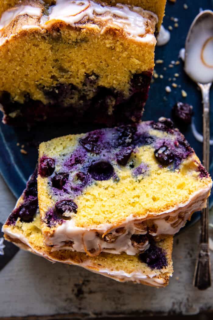 close up photo of Earl Grey Blueberry Lemon Cake slice