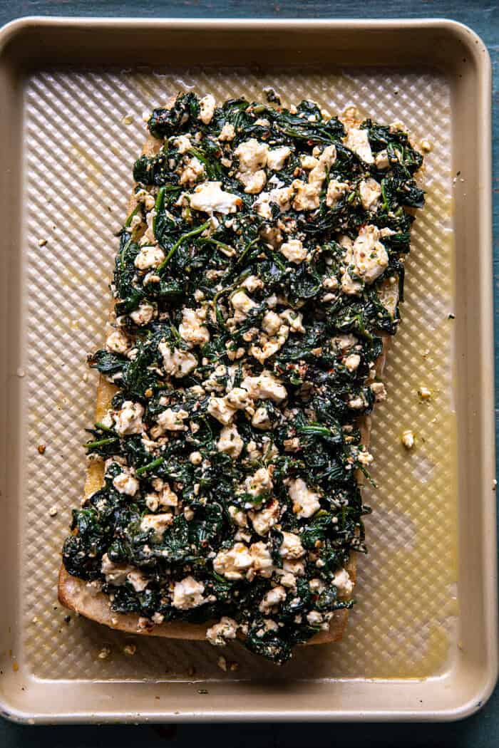 prep photo of melt with spinach mixture on the bread