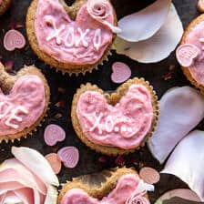 Strawberry Conversation Heart Cupcakes.