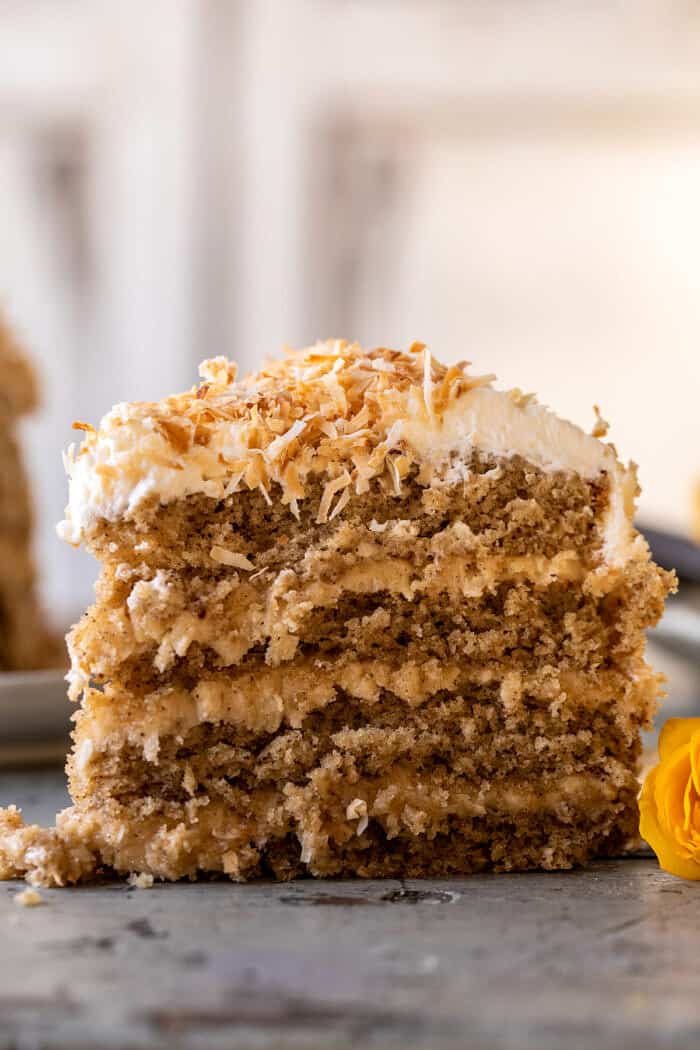 front on photo of Coconut Pecan Caramel Butter Cake slice