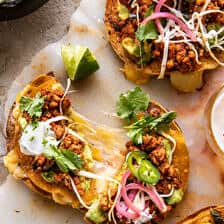 Cool Ranch Chicken Tostadadillas with Honey Lime Crema.