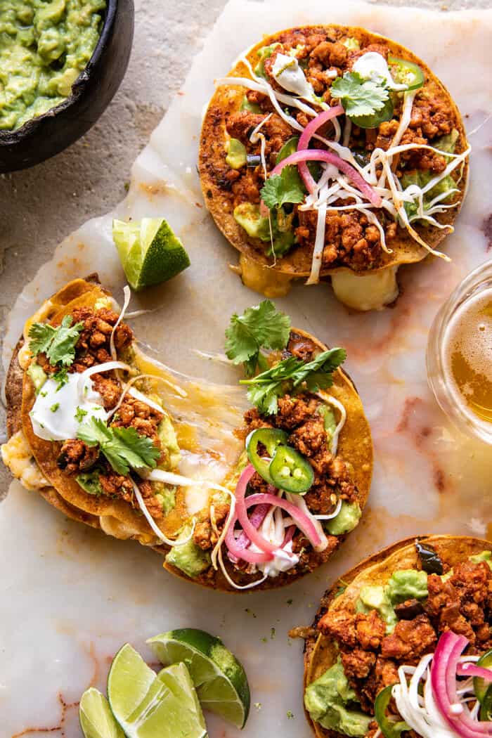 Cool Ranch Chicken Tostadadillas with cheese pulled apart 