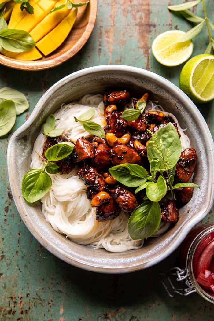 20 Minute Honey Garlic Cashew Chicken and Coconut Noodles | halfbakedharvest.com