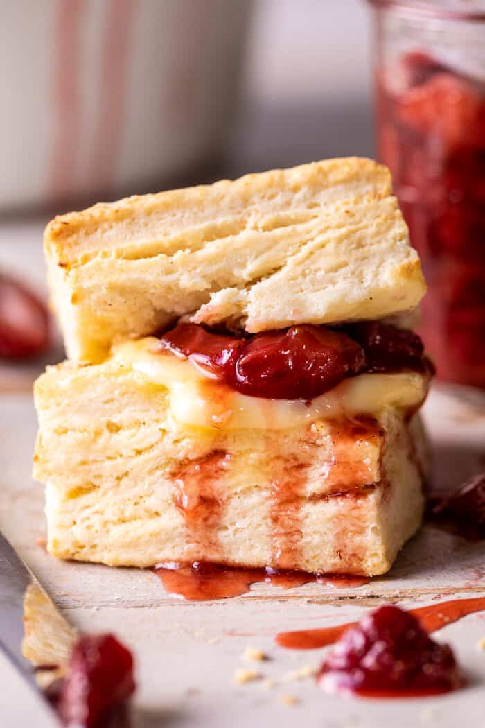 Flaky Southern Butter Biscuits with Strawberry Bourbon Jam | halfbakedharvest.com