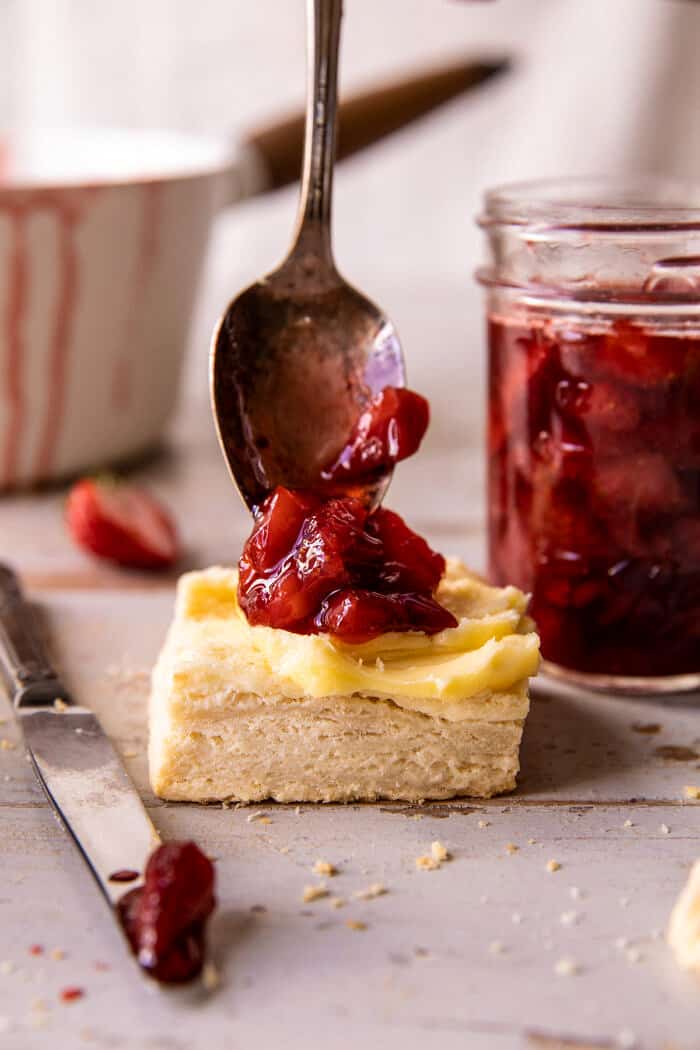 Flaky Southern Butter Biscuits with Strawberry Bourbon Jam | halfbakedharvest.com