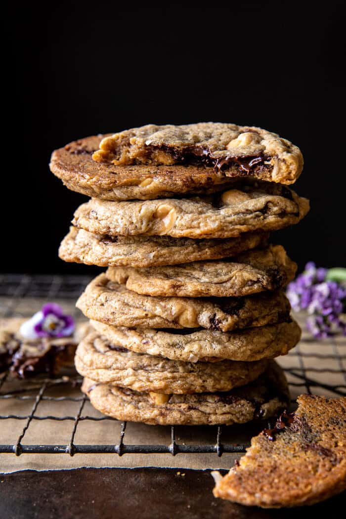 side angled photo of Magic Chocolate Chip Cookie stack